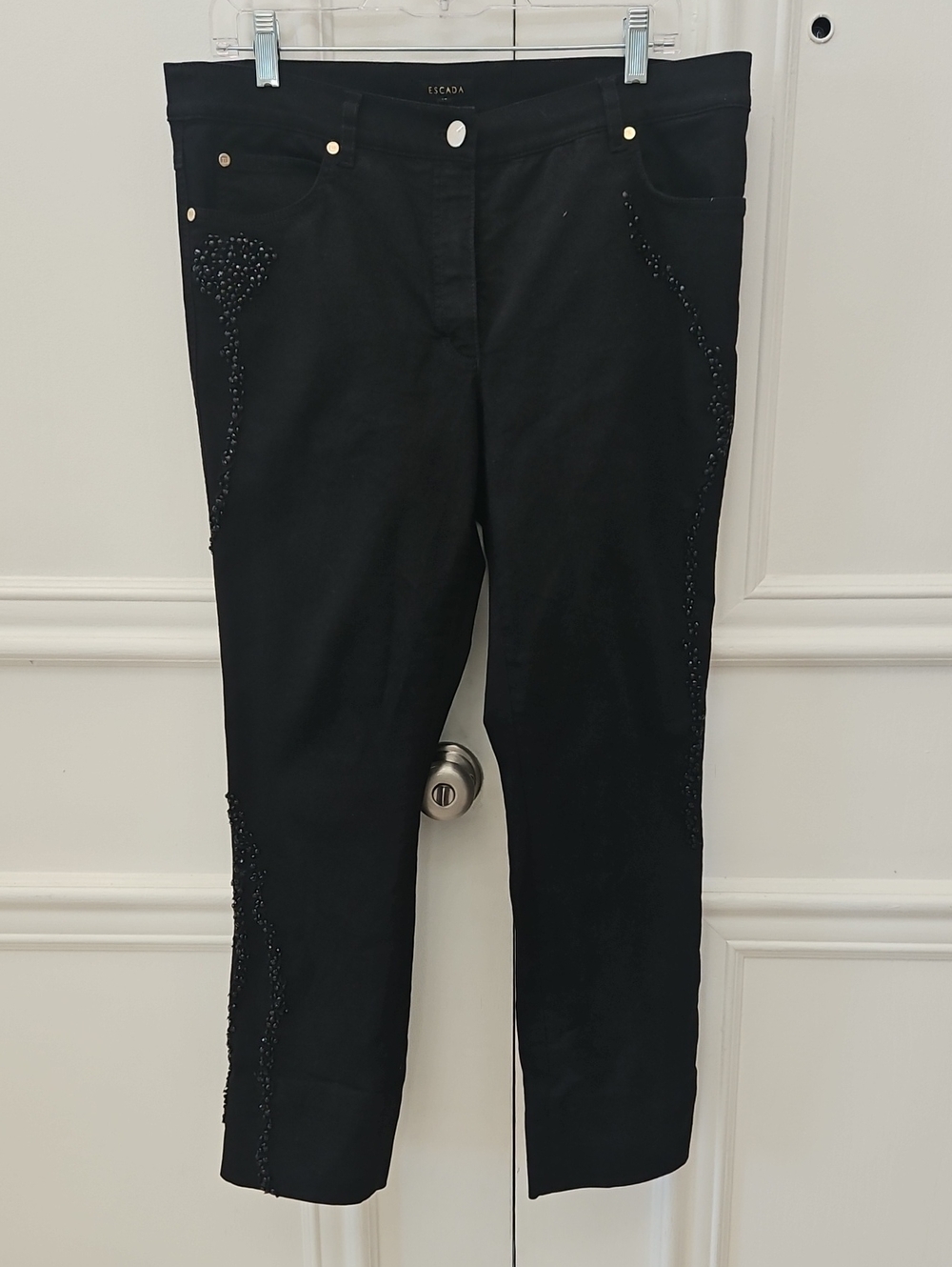 Escada Black Embellished Straight-Leg Pants